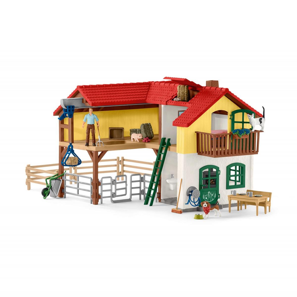 Bauernhaus mit Stall und Tieren