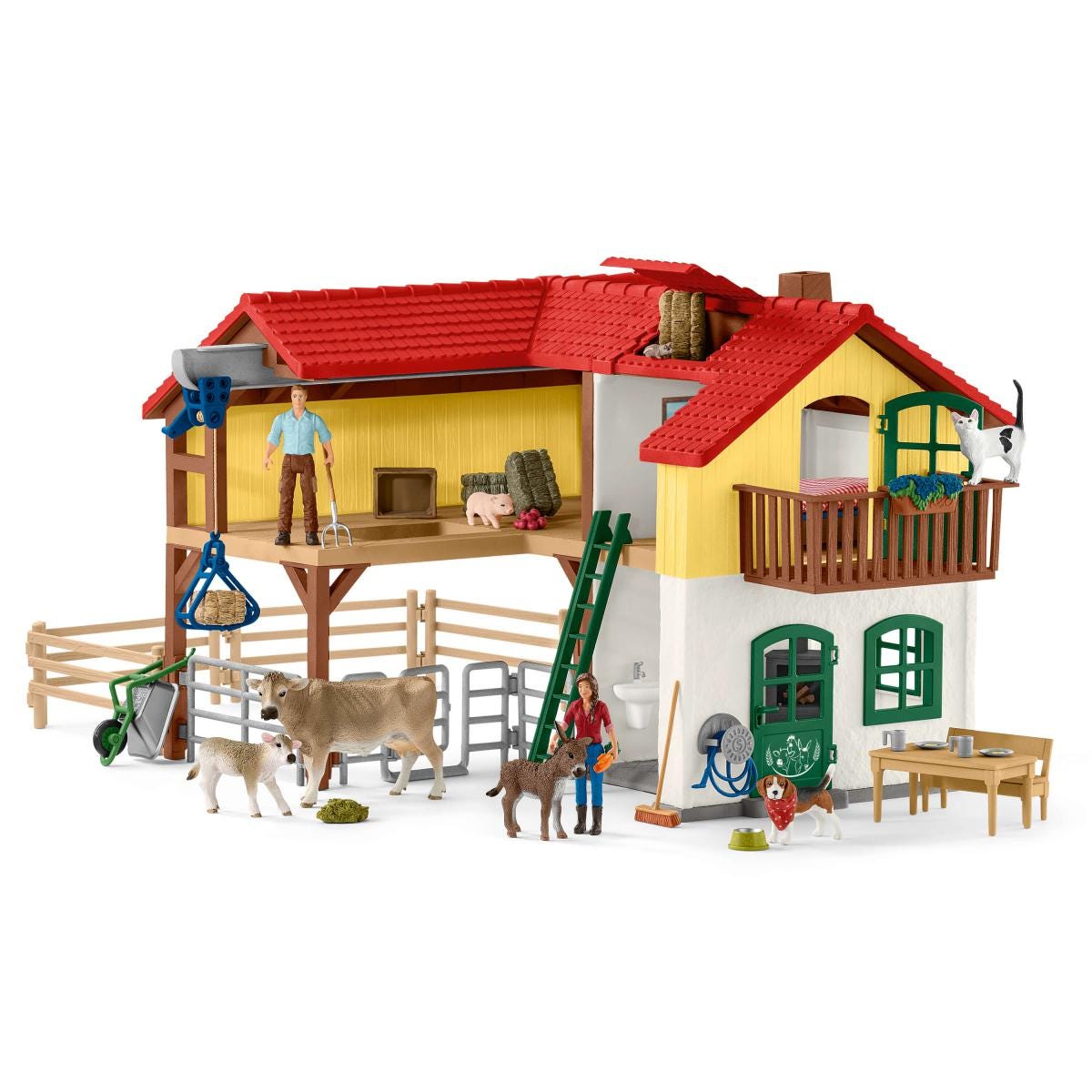Bauernhaus mit Stall und Tieren