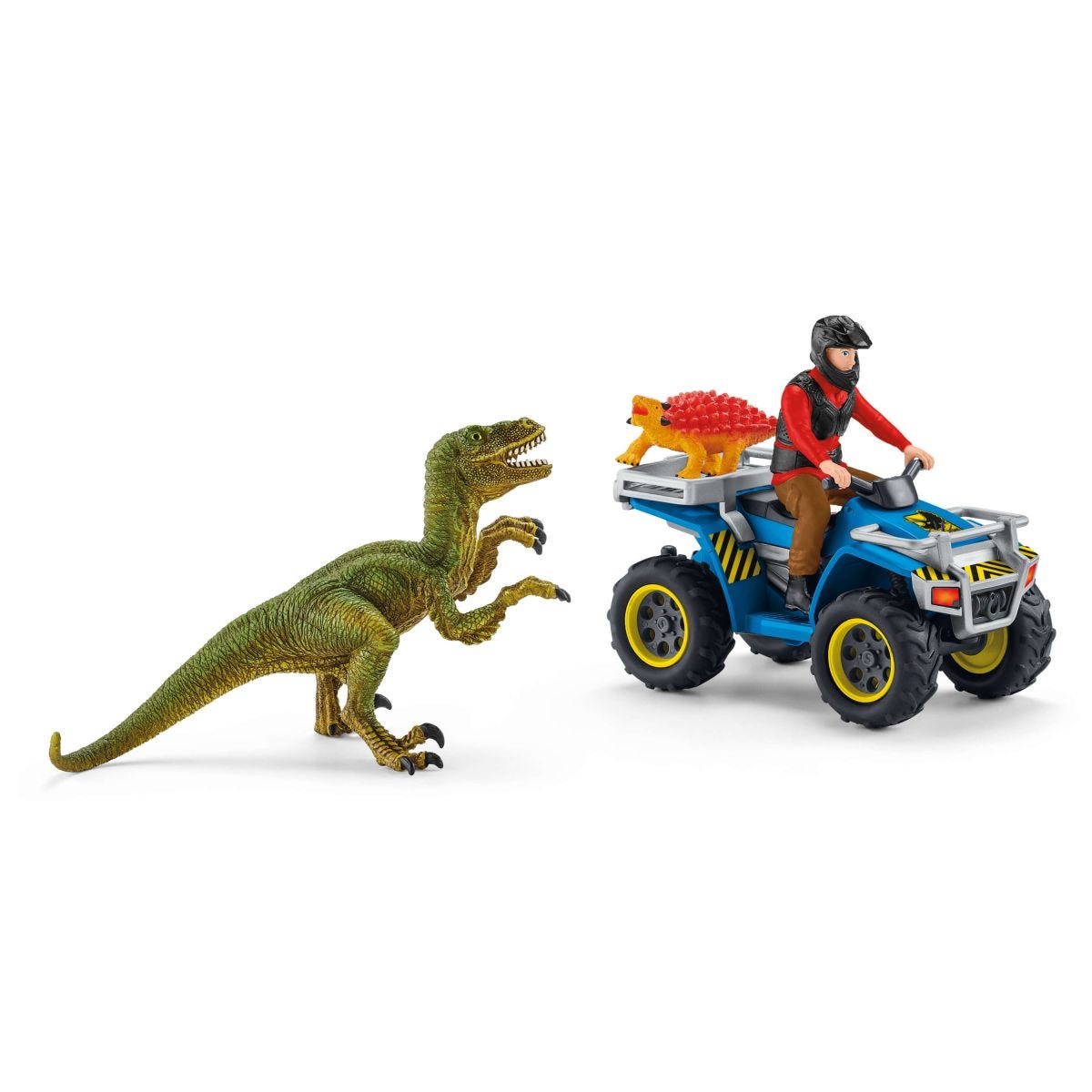 Schleich Flucht auf Quad vor Velociraptor